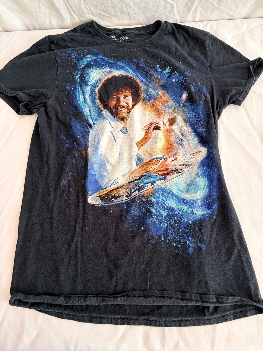 Graphic  Bob Ross Tee with Artistic Galaxy Print Size M